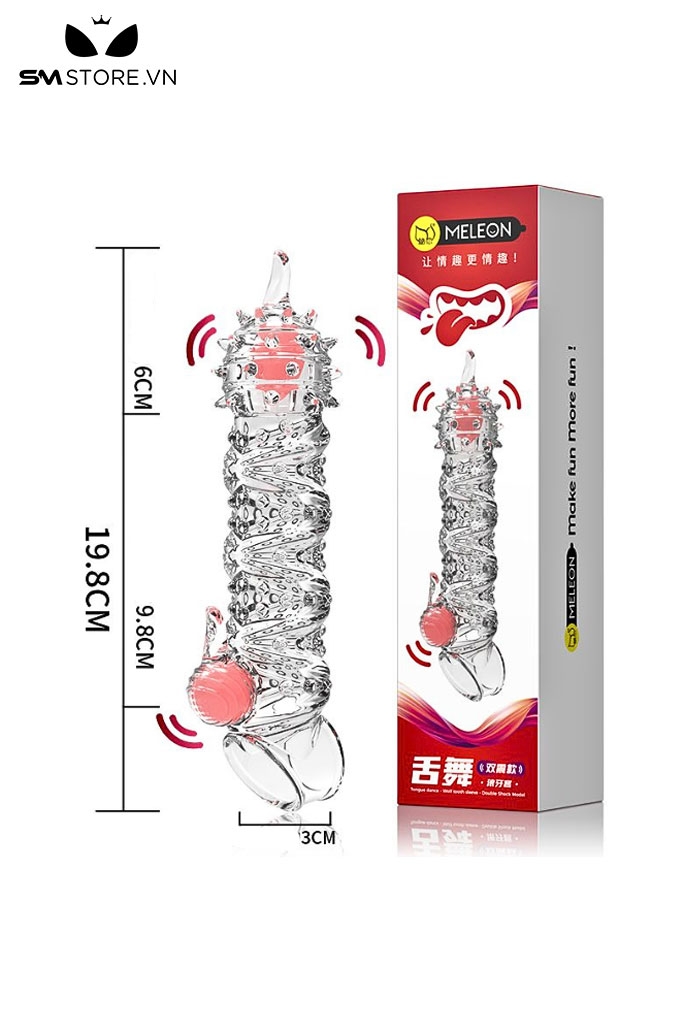 SMT3518 - Bao cao su Melon đôn trong suốt có quai và gai nổi dài 19.8cm