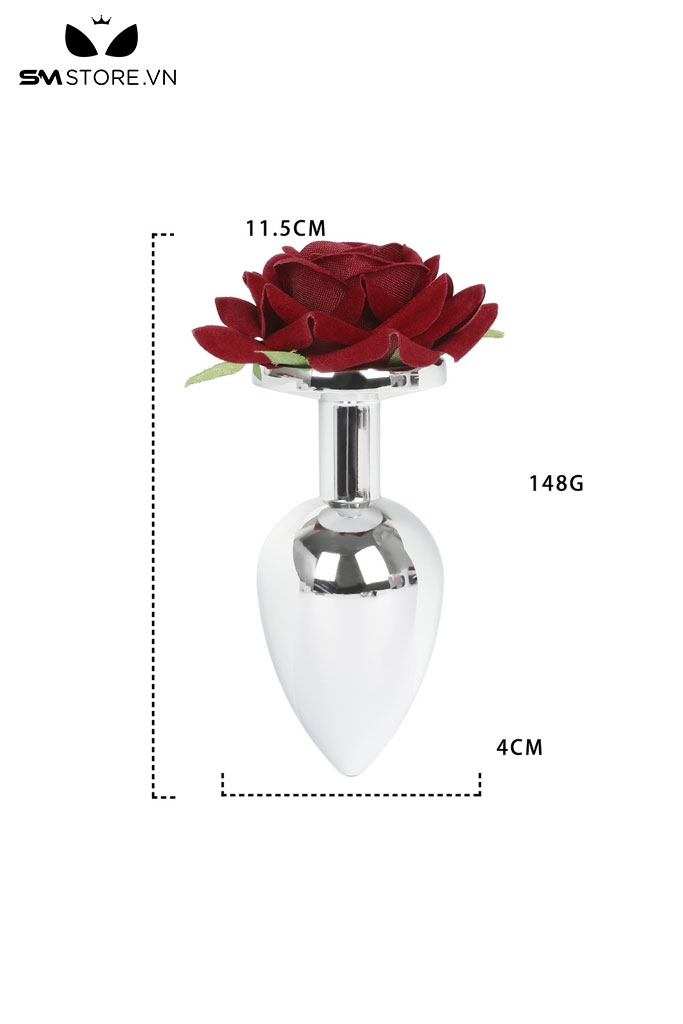 SMT3537 - Butt plug hậu môn inox không gỉ đế hình bông hoa hồng đỏ