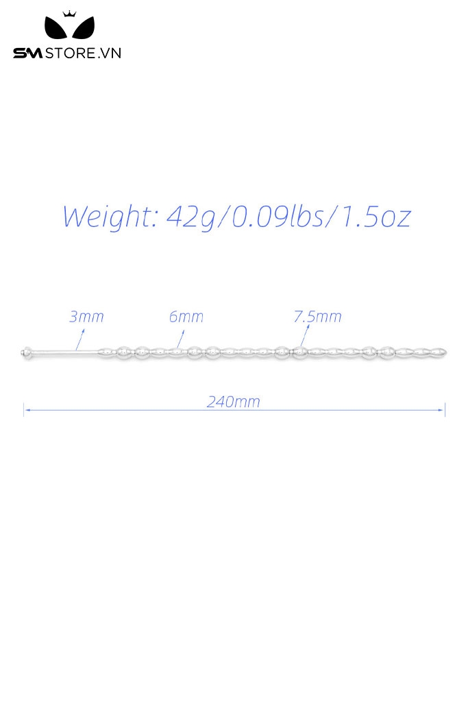 SMT3572 - Đồ chơi niệu đạo inox bi liền mix miếng dán dài 24cm