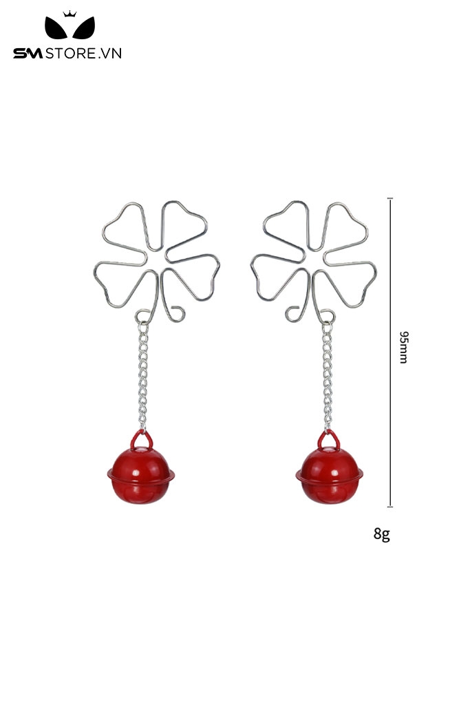 SMT3596 - Kẹp ti hình cỏ 4 lá inox đính chuông mèo dài 95mm