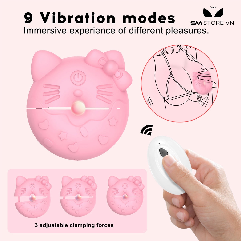 SMT3605 - Kẹp núm vú rung hình mèo Hello Kitty có 9 chế độ dài 7cm