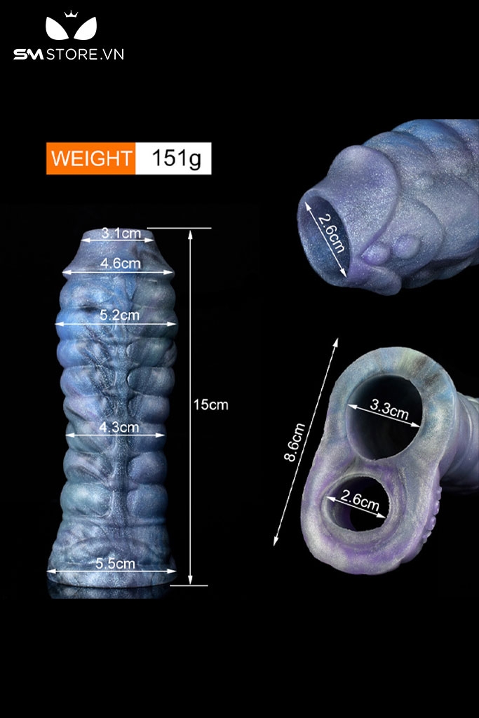 SMT3643 - Dương vật giả rỗng ruột với vân ngang nhiều tầng dài 15cm