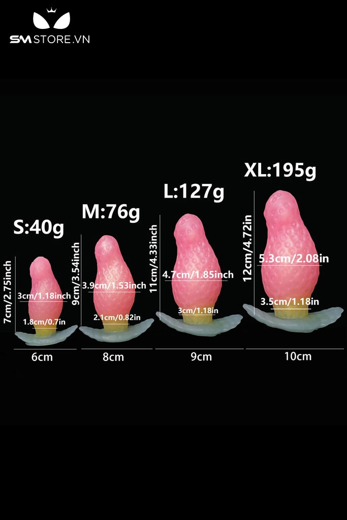 SMT3668 - Butt plug ngụy trang quả dâu tây đế cong dài 7,9,11 và 12cm