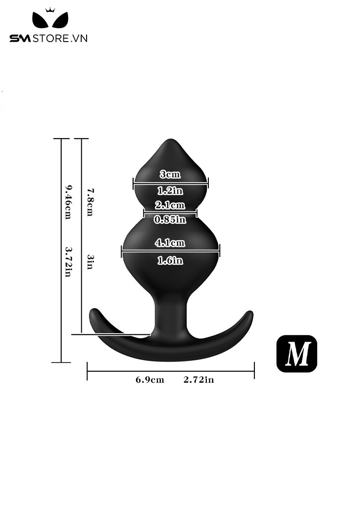 SMT3713 - Anal bead 2 tầng silicon mềm có đế cong dài 8, 9.5 và 10cm