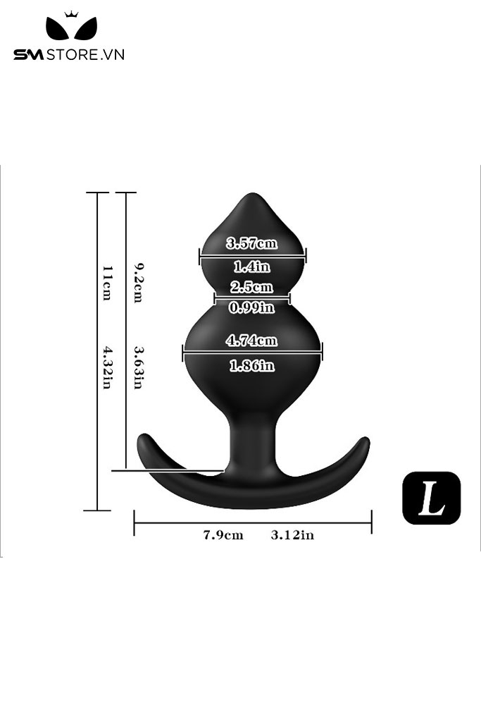 SMT3713 - Anal bead 2 tầng silicon mềm có đế cong dài 8, 9.5 và 10cm