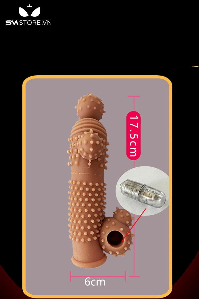 SMT3729 - Bao cao su đôn có rung mix bi nhỏ và gai nhọn dài 17.5cm