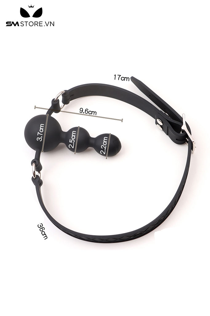 SMT3755 - Ball gag 3 tầng dài 9,6cm có quai đeo silicon mềm co giãn