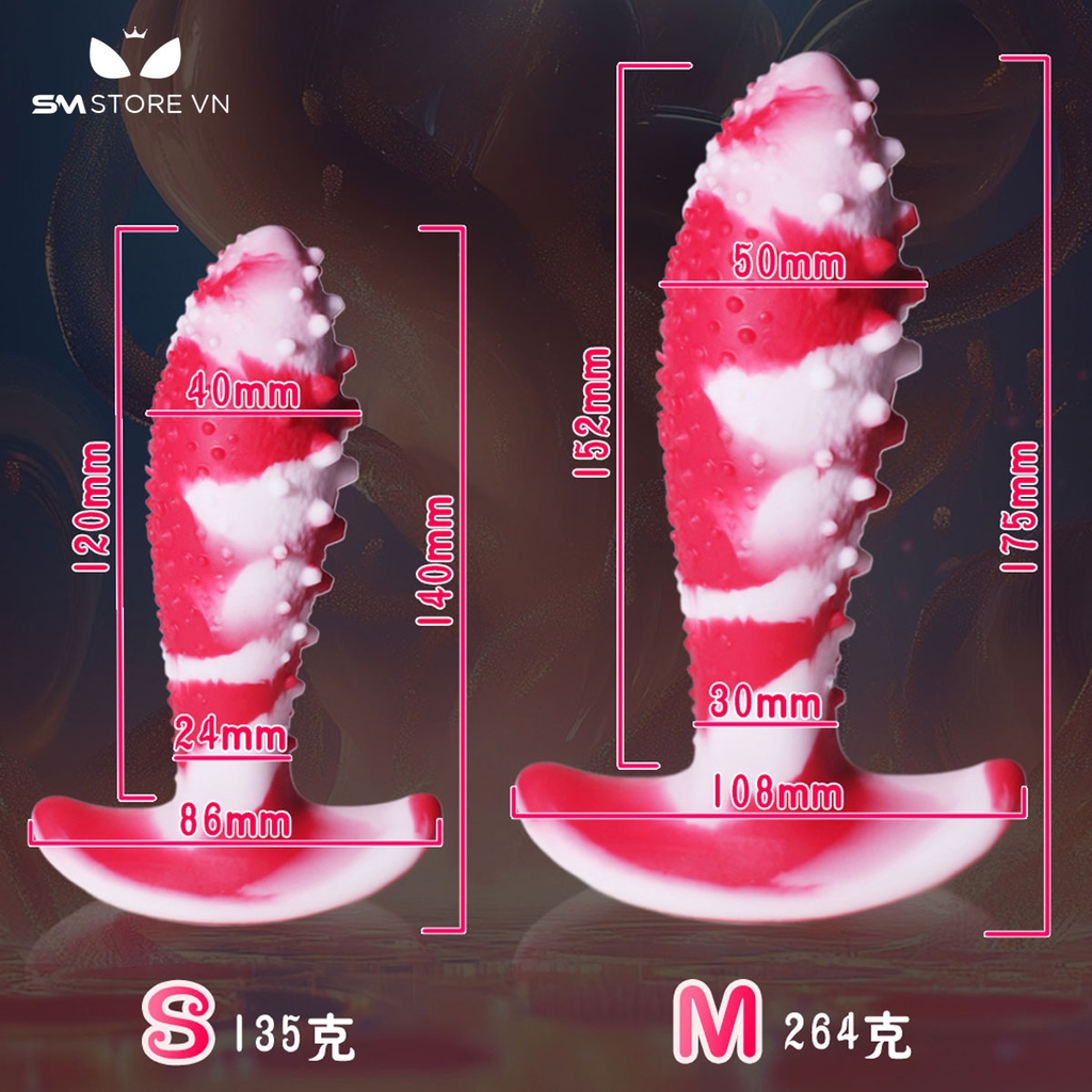 SMT3760 - Butt plug phối màu đen trắng có đế cong và gai nổi 2 size