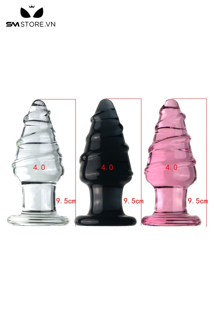SMT3767 - Butt plug đầu nhọn vân ngang bằng thủy tinh dài 9.5cm