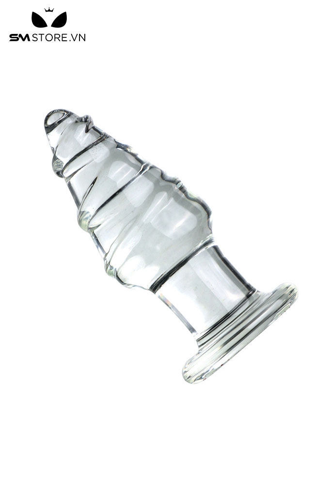 SMT3767 - Butt plug đầu nhọn vân ngang bằng thủy tinh dài 9.5cm