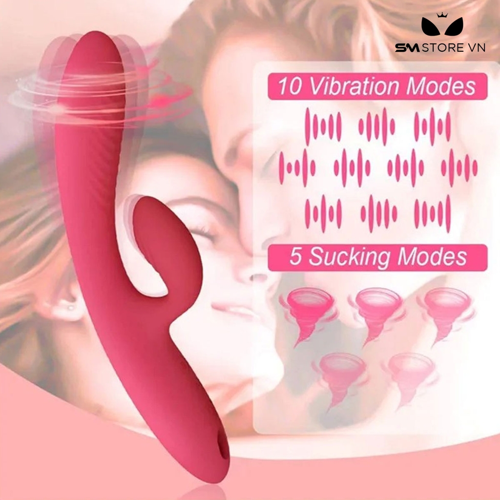 SMT3781 - Máy rung hút 2 đầu tai thỏ và dương vật mix sưởi ấm sạc điện