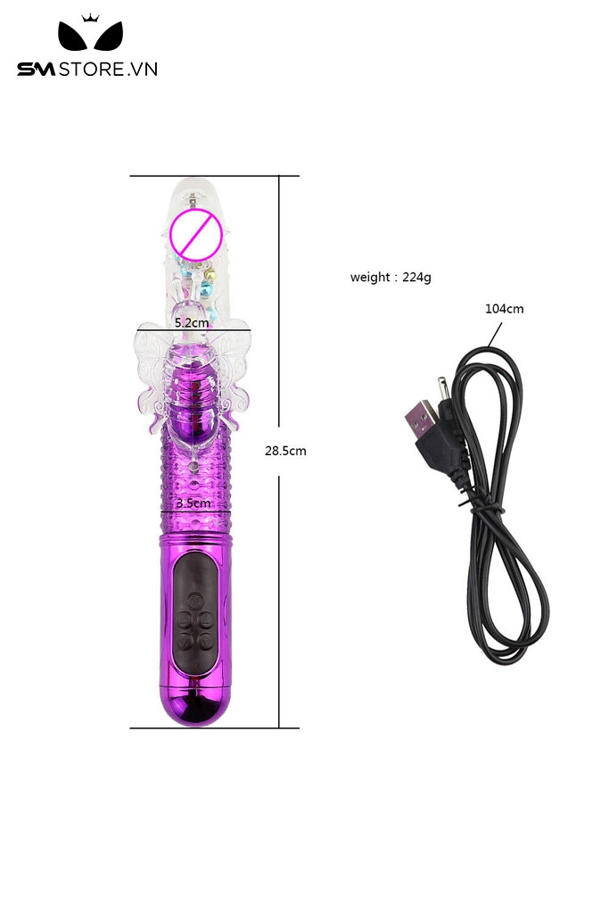 SMT3785 -  Máy rung đầu dương vật nhánh con bướm sạc điện dài 28.5cm