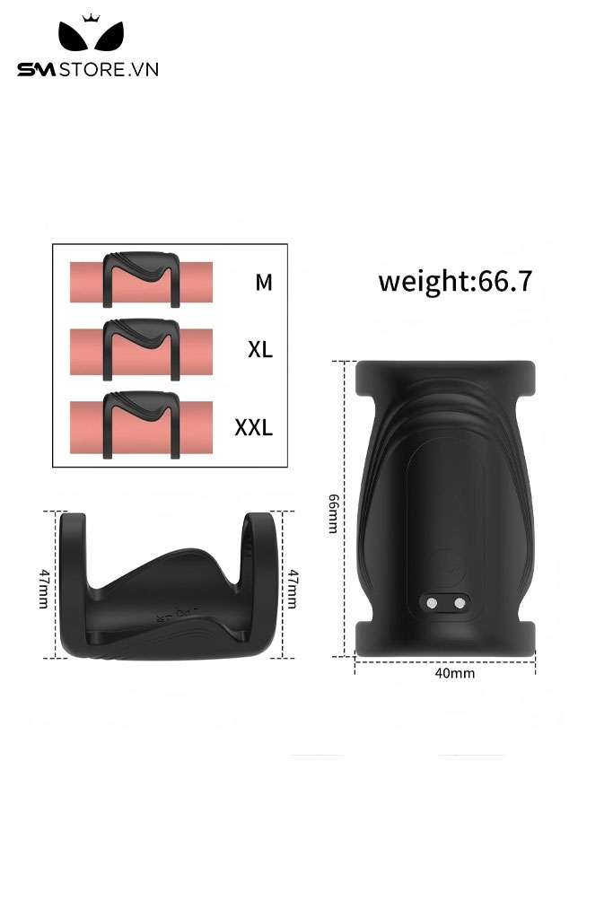 SMT3796 - Vòng đôi rung đeo gốc dương vật điều khiển APP dài 66mm