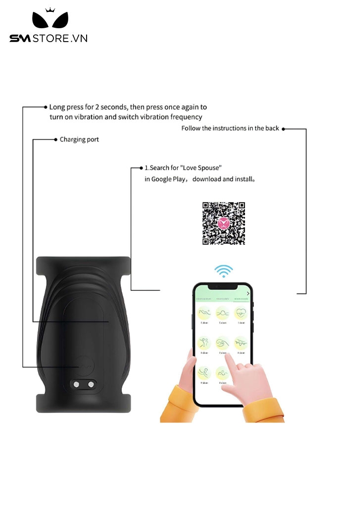 SMT3796 - Vòng đôi rung đeo gốc dương vật điều khiển APP dài 66mm