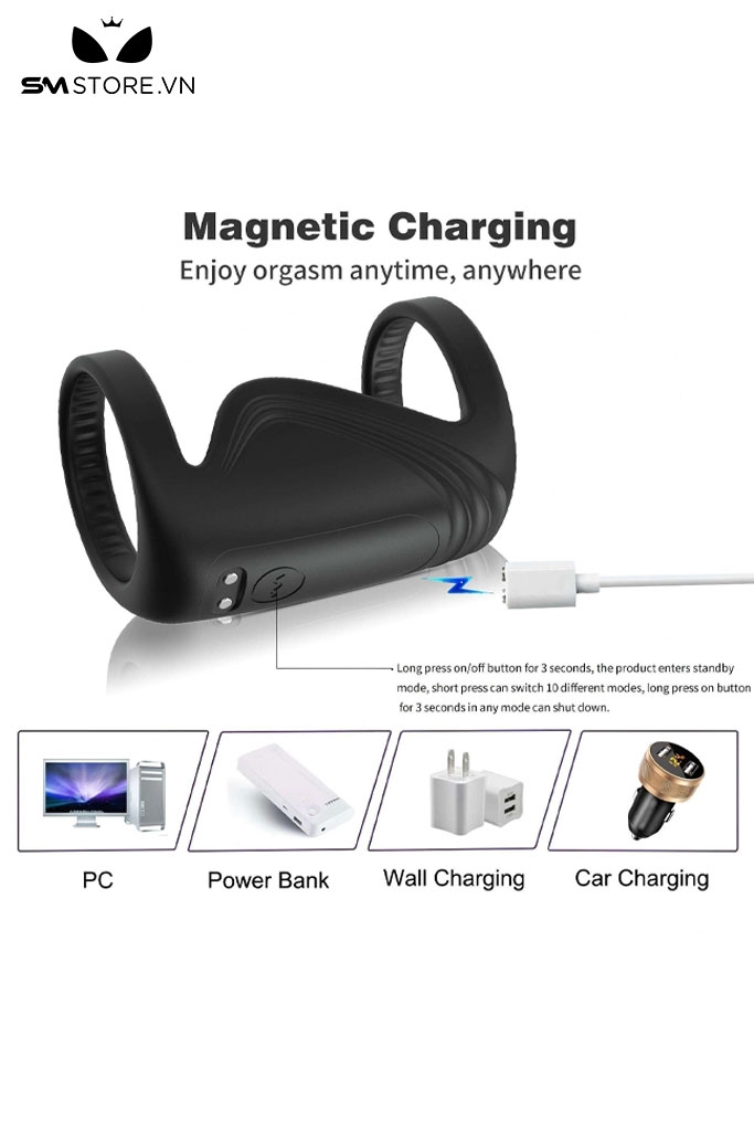 SMT3796 - Vòng đôi rung đeo gốc dương vật điều khiển APP dài 66mm