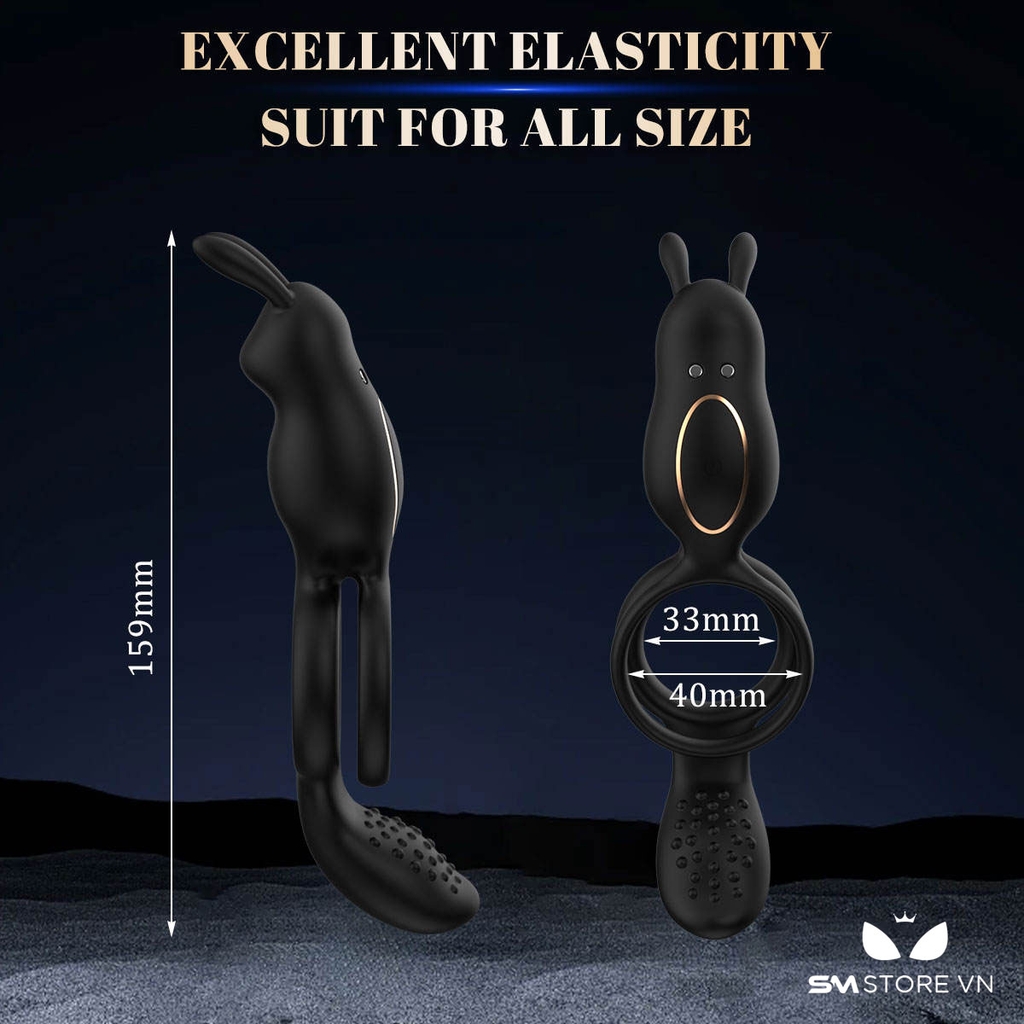 SMT3798 - Vòng đeo dương vật rung hình con thỏ có 9 chế độ dài 159mm