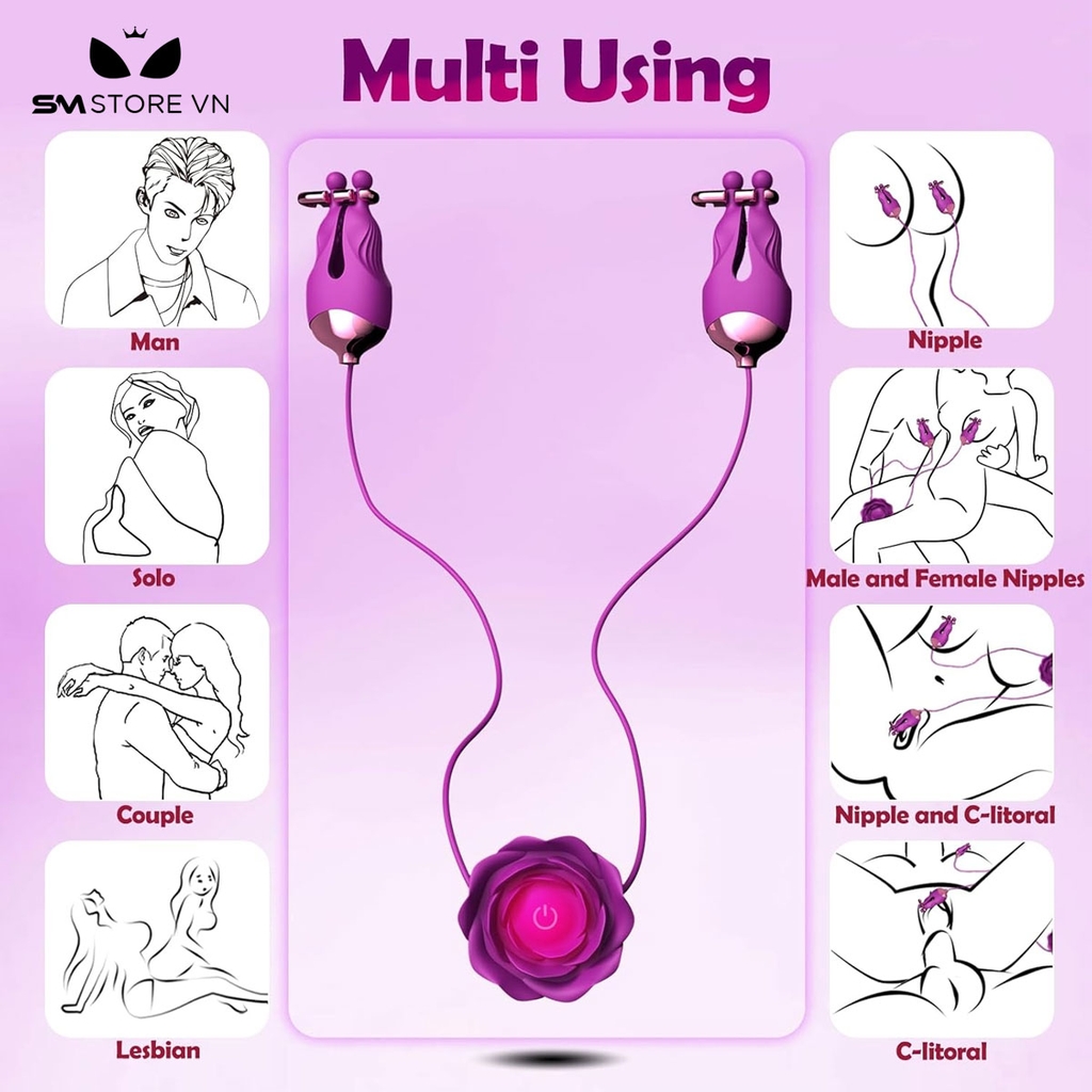 SMT3826 - Máy rung núm vú hình hoa hồng có dây và 11 tần số