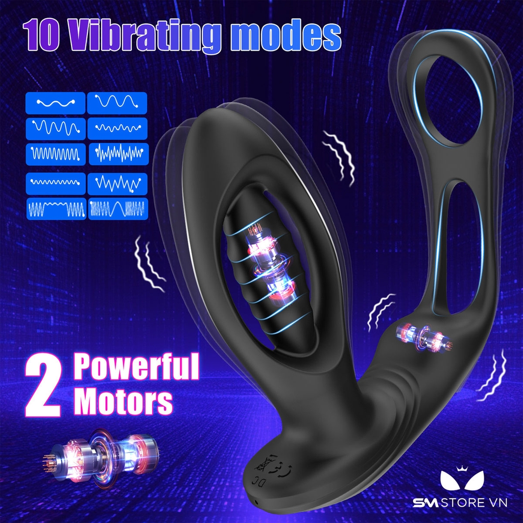 SMT3828 - Máy rung hậu môn rỗng giữa mix vòng đeo dương vật dài 122mm