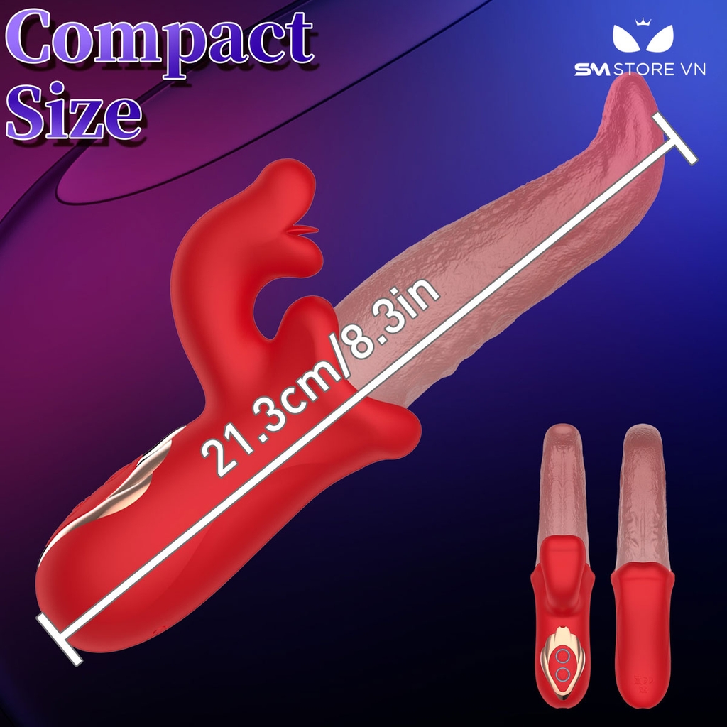SMT3834 - Máy rung 2 đầu lưỡi liếm dài 21.3cm silicon có 10 tần số