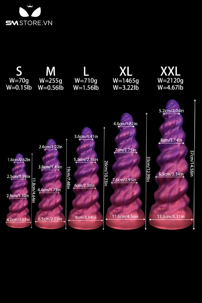 SMT3859 - Long anal xoắn ốc silicon đàn hồi đế dính tường và 5 size