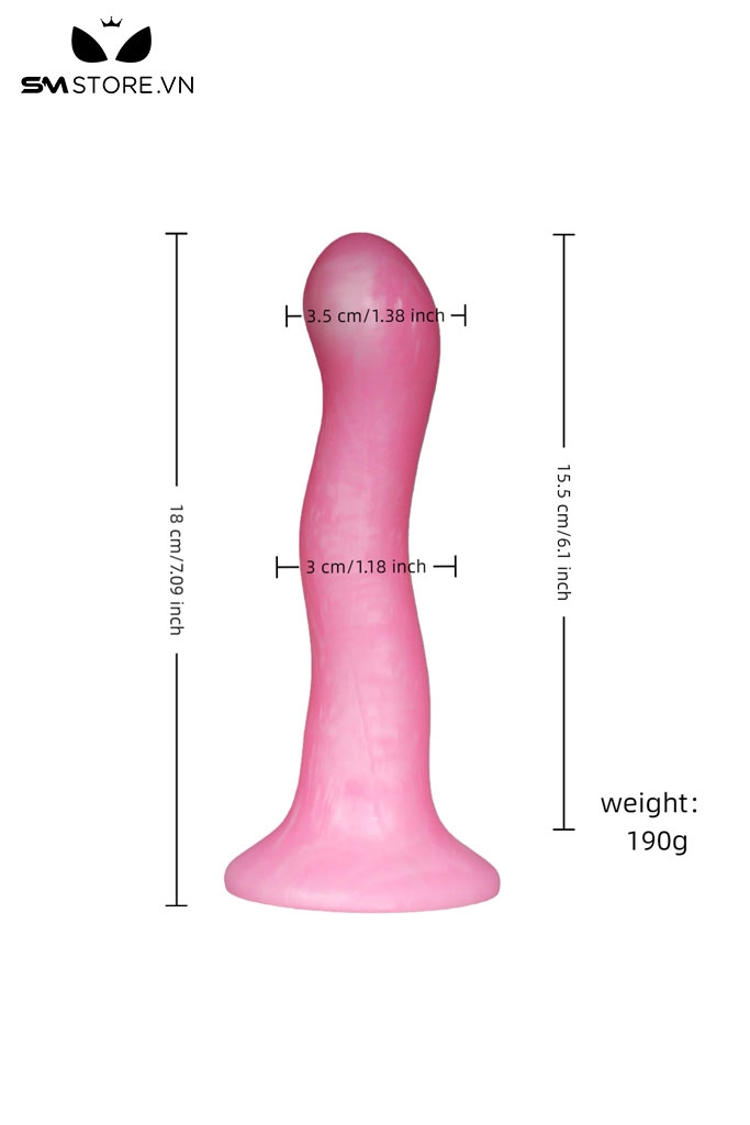 SMT3915 - Dương vật giả gắn tường silicon mềm dáng cong dài 18cm
