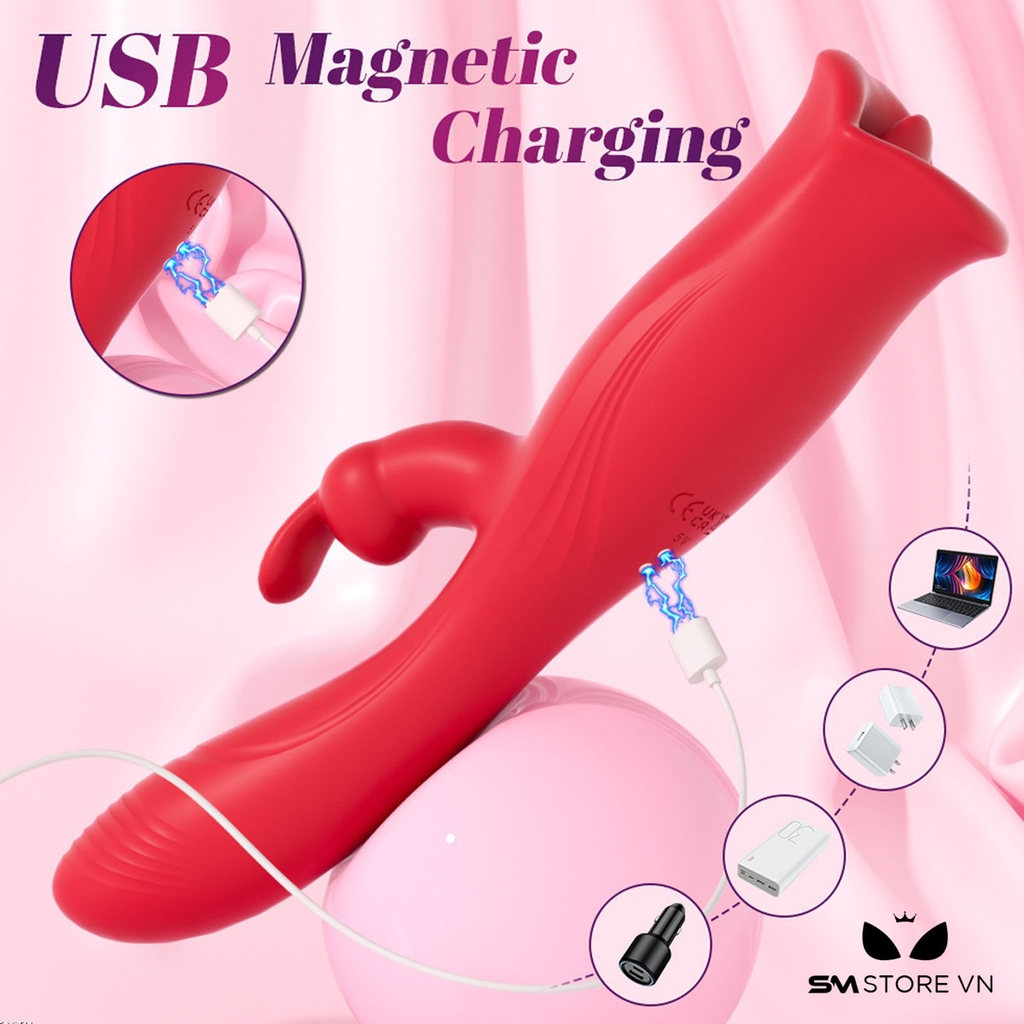 SMT3938 - Máy rung 2 đầu silicon có lưỡi liếm và 10 chế độ dài 25cm