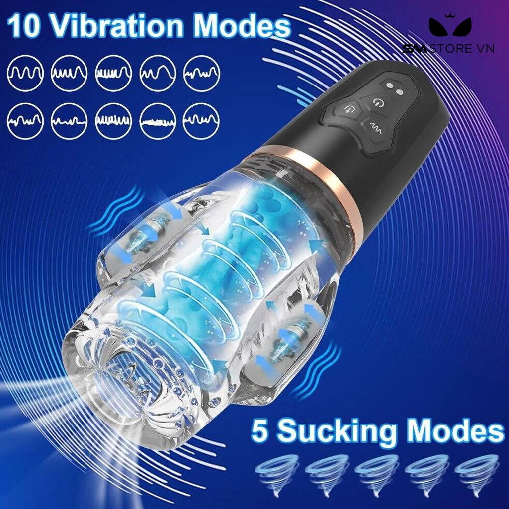 SMT4073 - Cốc thủ dâm rung thụt xoay sạc điện silicon cao cấp dài 205mm