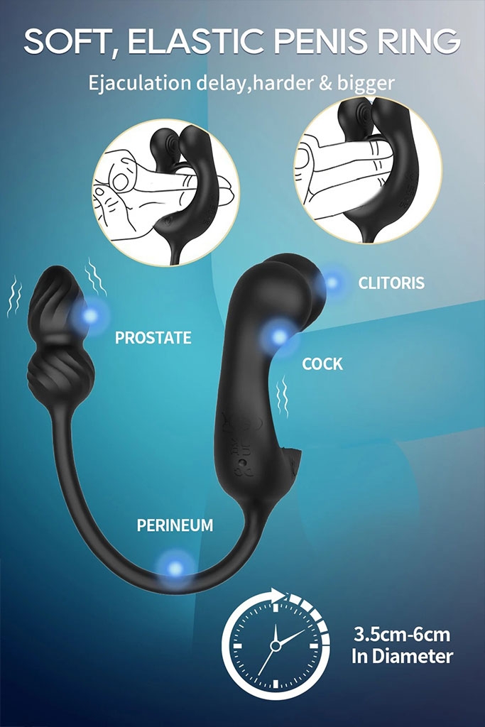 SMT4136 - Vòng rung dương vật mix butt plug hậu môn điều khiển qua APP