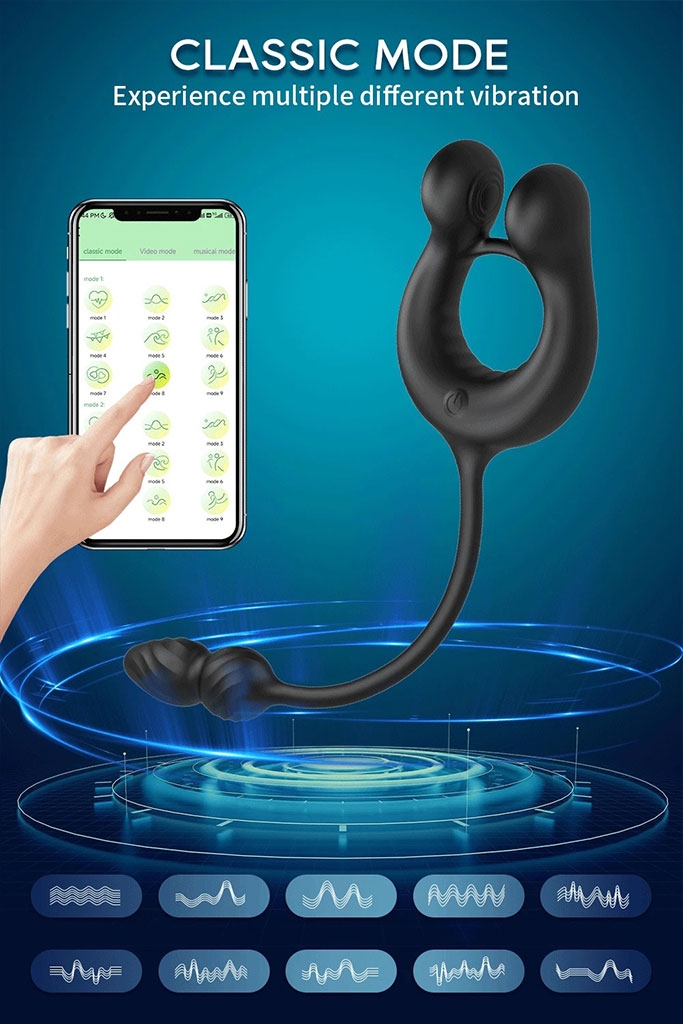 SMT4136 - Vòng rung dương vật mix butt plug hậu môn điều khiển qua APP