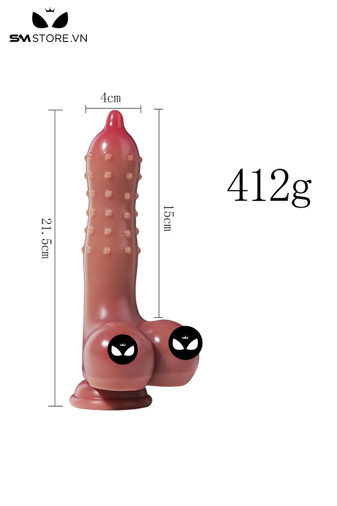 SMT4163 - Dương vật giả có bi nổi silicon phát sáng có bìu to dài 21.5cm