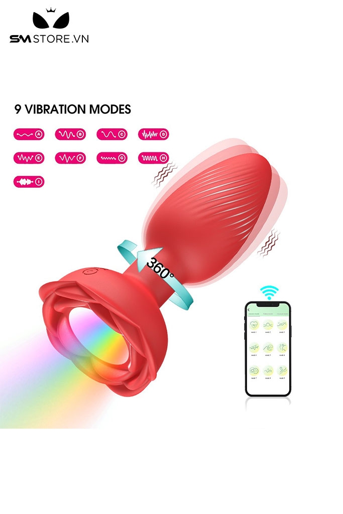 SMT4204 - Máy rung hậu môn silicon đế hoa có đèn phát sáng dài 106mm