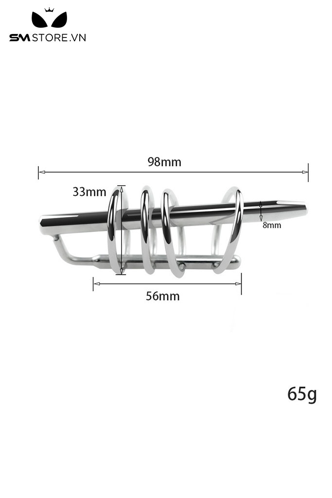SMT4233 - Đồ chơi niệu đạo inox rỗng có móc nối 4 vòng dài 98mm