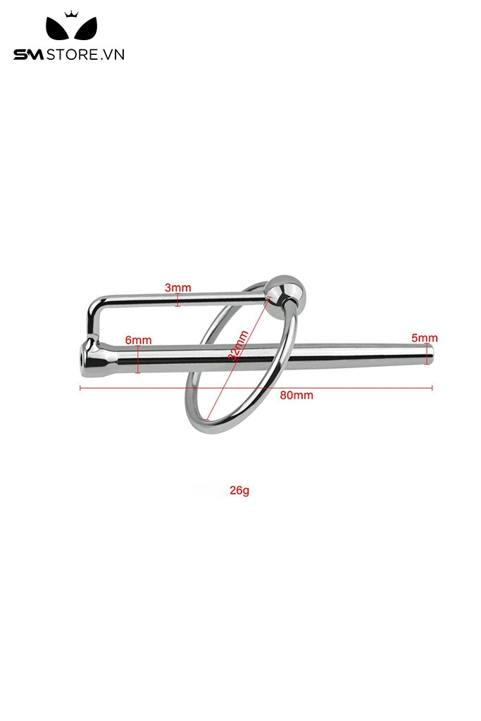 SMT4235 - Đồ chơi niệu đạo inox cho nam có móc nối với bi tròn dài 80mm