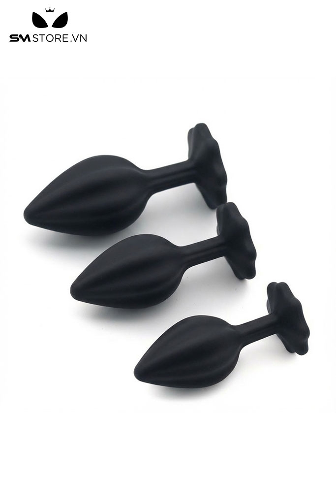 SMT4264 - Butt plug silicon đường vân dọc đế hình bông hoa có 3 size