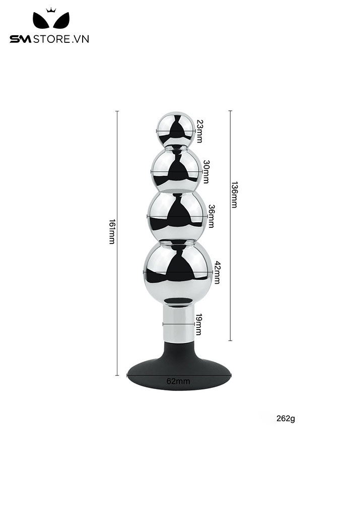 SMT4273 - Anal beads dạng hạt thuôn gọn dần với đế hút đáy tròn