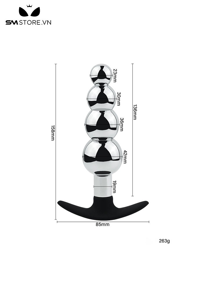 SMT4273 - Anal beads dạng hạt thuôn gọn dần với đế hút đáy tròn