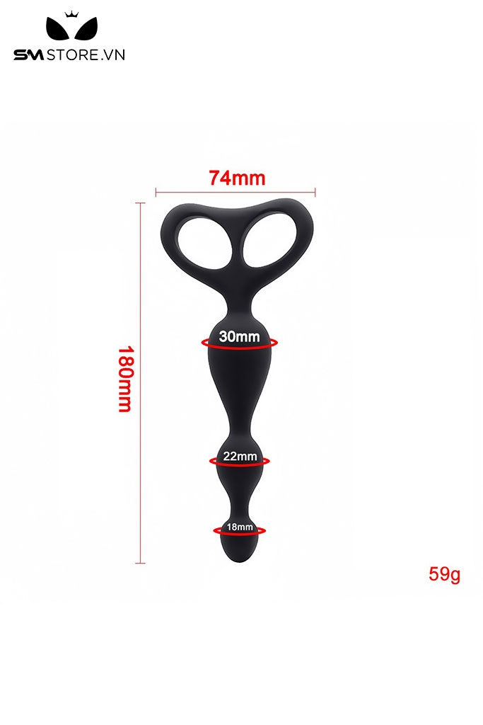 SMT4277 - Anal beads silicon với 3 hạt tròn xếp nối nhau và tay cầm chữ O kép