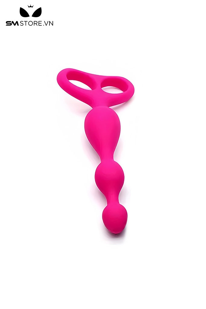 SMT4277 - Anal beads silicon với 3 hạt tròn xếp nối nhau và tay cầm chữ O kép