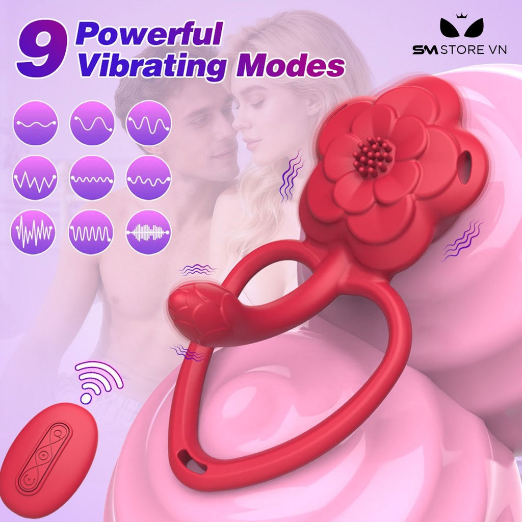 SMT4296 - Vòng rung đeo dương vật hình bông hoa điều khiển xa sạc điện