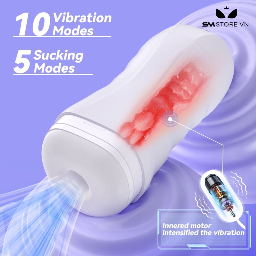 SMT4301 - Cốc thủ dâm 2 đầu và 10 tần số rung hút sạc từ tính dài 21.5cm