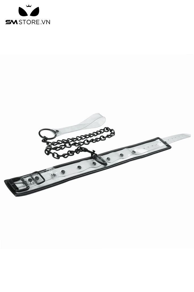 SMT4315 - Xích cổ SM inox trắng trong suốt phối viền đen có thể chỉnh được