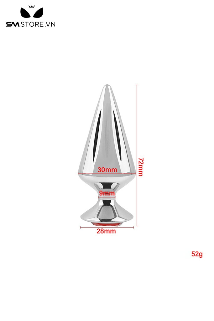 SMT4322 - Butt plug inox không gỉ nhọn đế đính kim cương dài 72mm