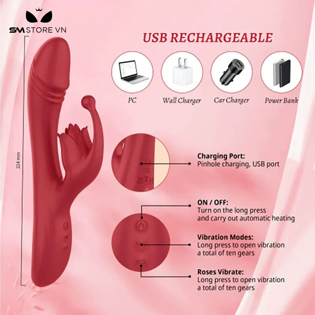 SMT4349 - Máy rung đầu dương vật có nhánh cánh hoa và lưỡi liếm