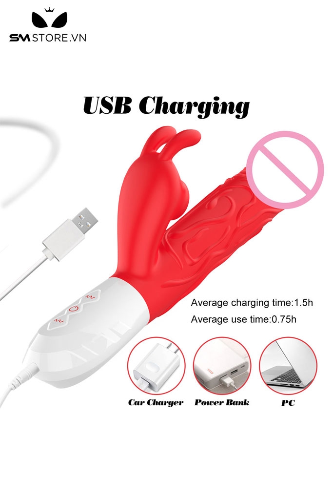 SMT4353 - Máy rung đầu dương vật và tai thỏ có 7 chế độ thụt và sạc điện