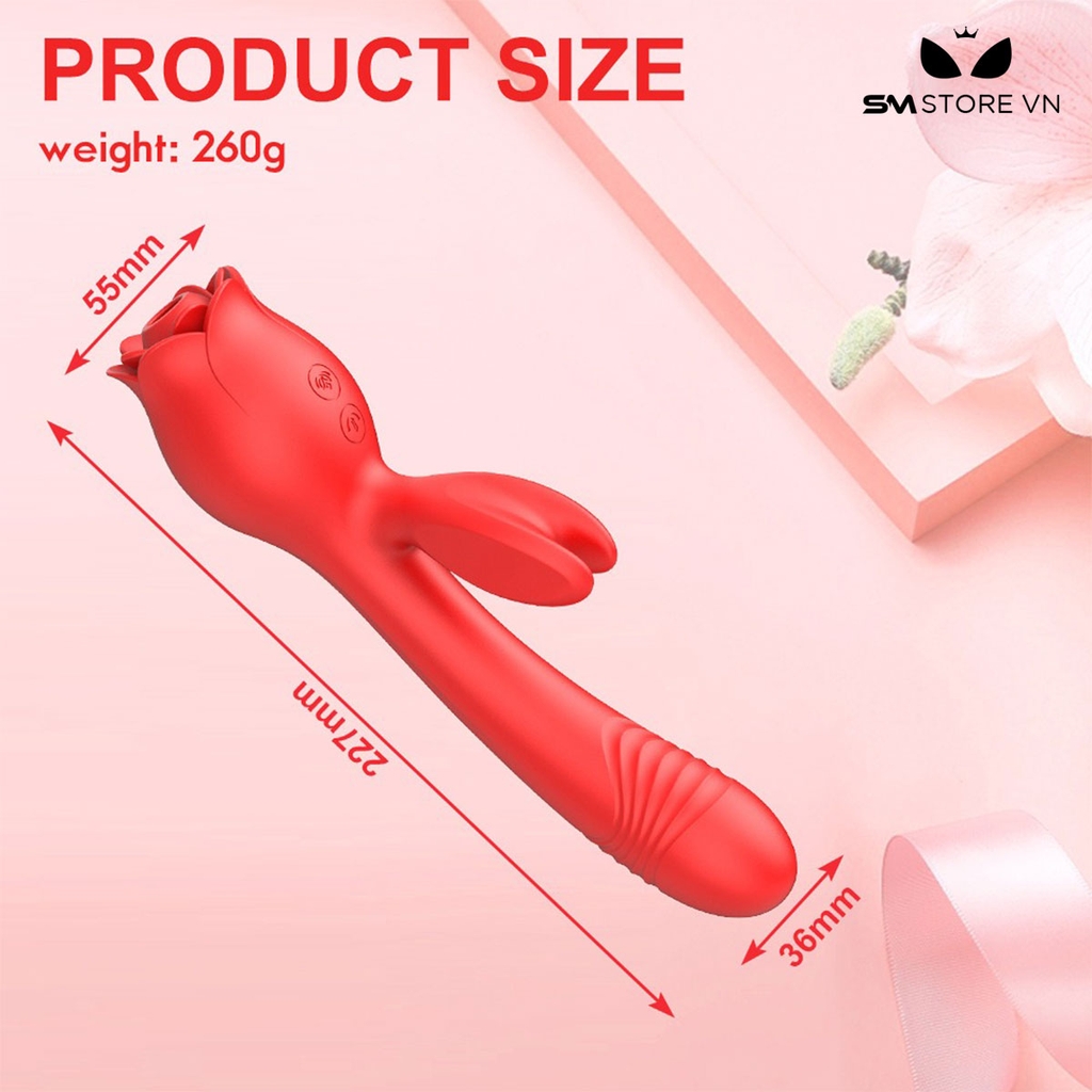 SMT4368 - Máy rung 2 đầu dương vật và đầu hút hoa hồng có nhánh tai thỏ