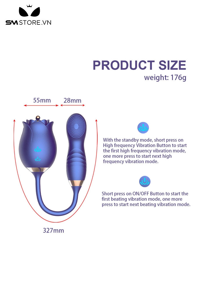 SMT4371 - Máy rung đầu dương vật và đầu hút hoa hồng có 10 tần số thụt