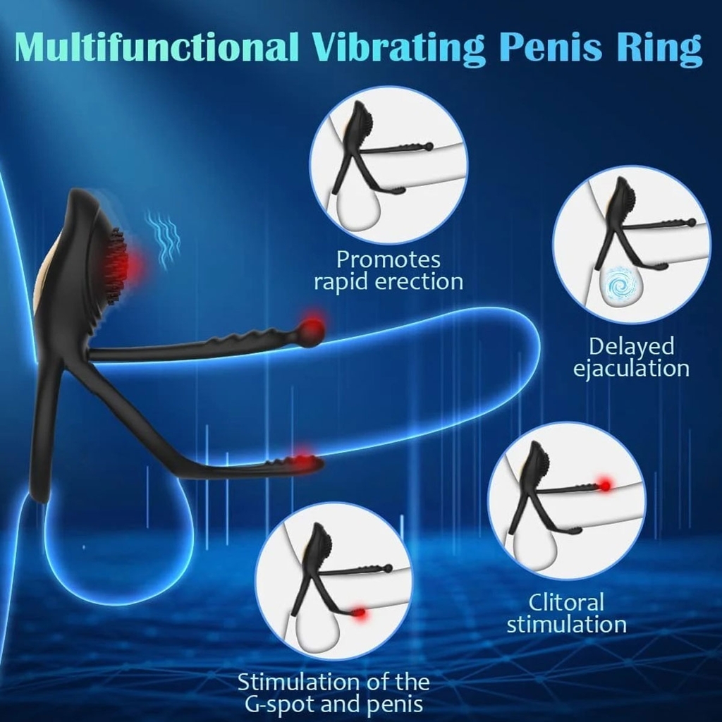 SMT4463 - Vòng đeo dương vật rung có nhánh kích thích điểm G và gai