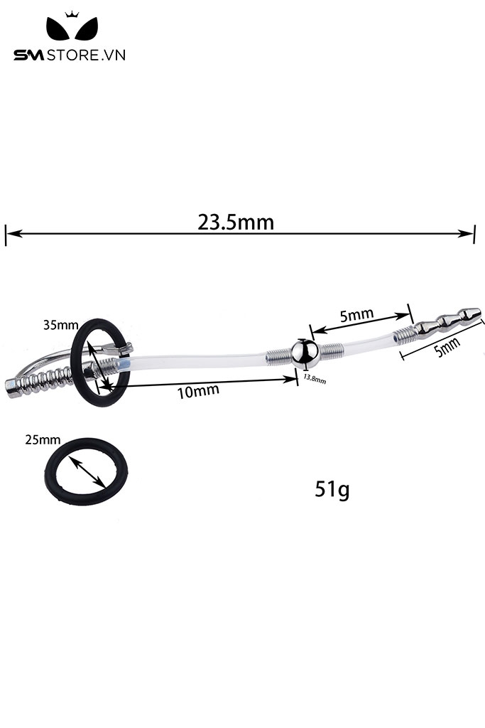 SMT4536 - Đồ chơi kích thích niệu đạo uốn cong trong suốt với vòng đôi