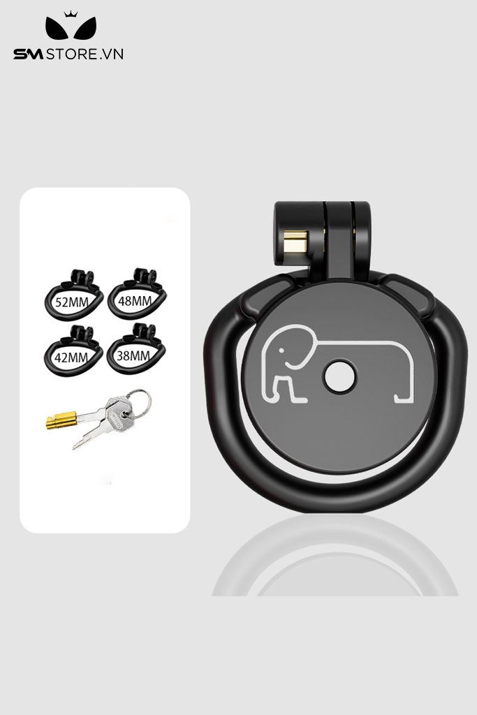 SMT4570 - Khóa dương vật mặt dẹt bằng nhựa hình con voi với bộ 4 vòng