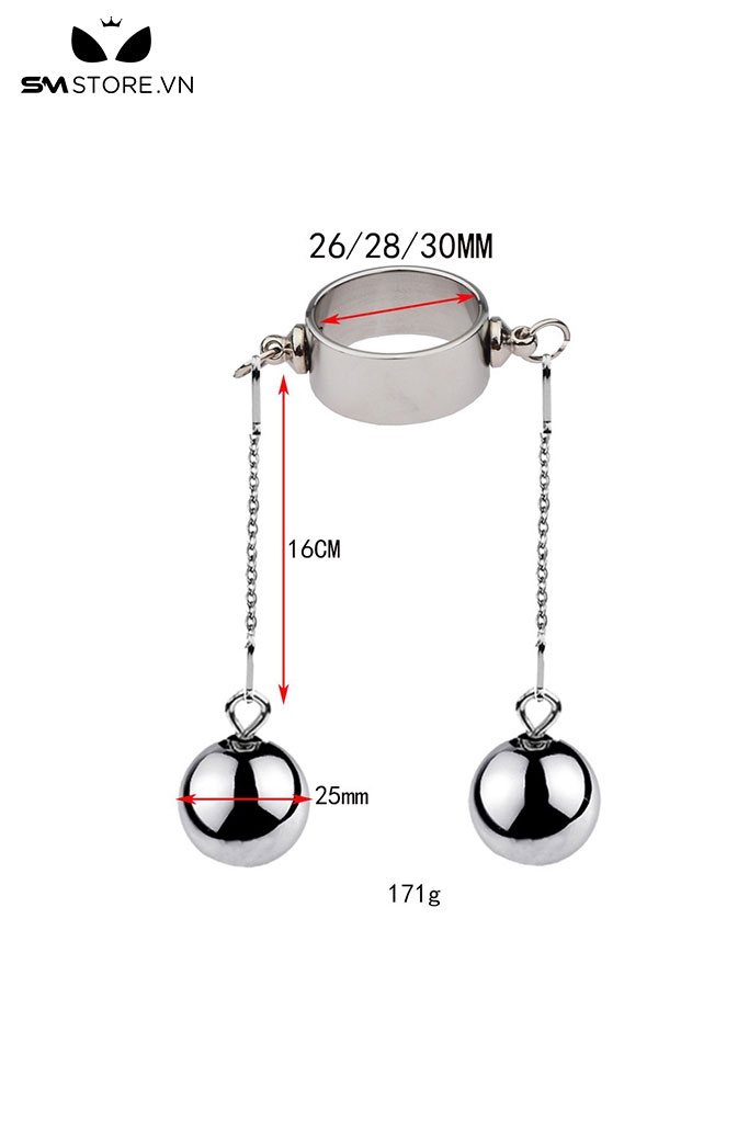 SMT4581 - Vòng đeo tinh hoàn inox cao cấp với dây dài nối bi đôi